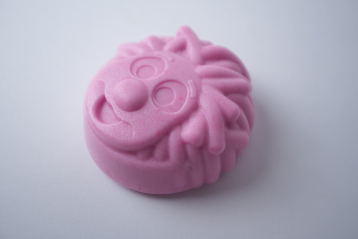 Mr. Scrubbadubba Soap Bar in pink, character face close-up